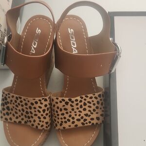 Soda Women's Brown and Leopard Sandals